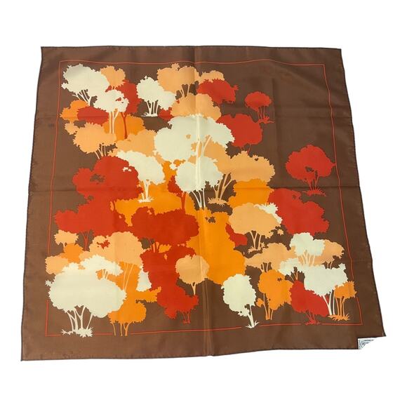 Nasharr Freres Ltd. Vintage 1970s Autumn Trees Polyester Scarf 21” Square - Picture 2 of 7